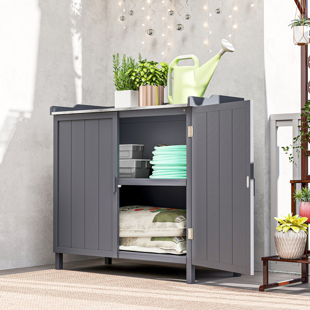 Outsunny 2-in-1 Grey Garden Storage Cabinet Image 2