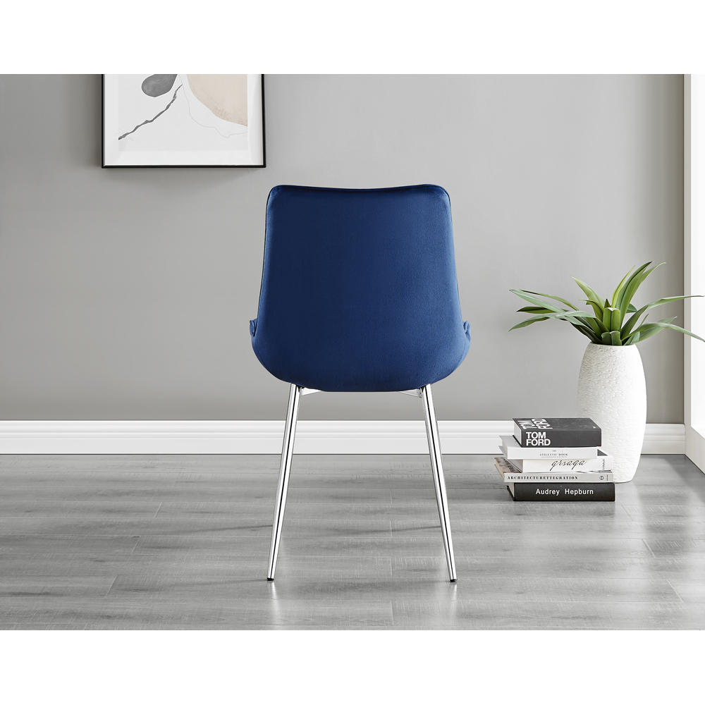 Furniturebox Cesano Set of 2 Navy Blue and Chrome Velvet Dining Chair Image 4