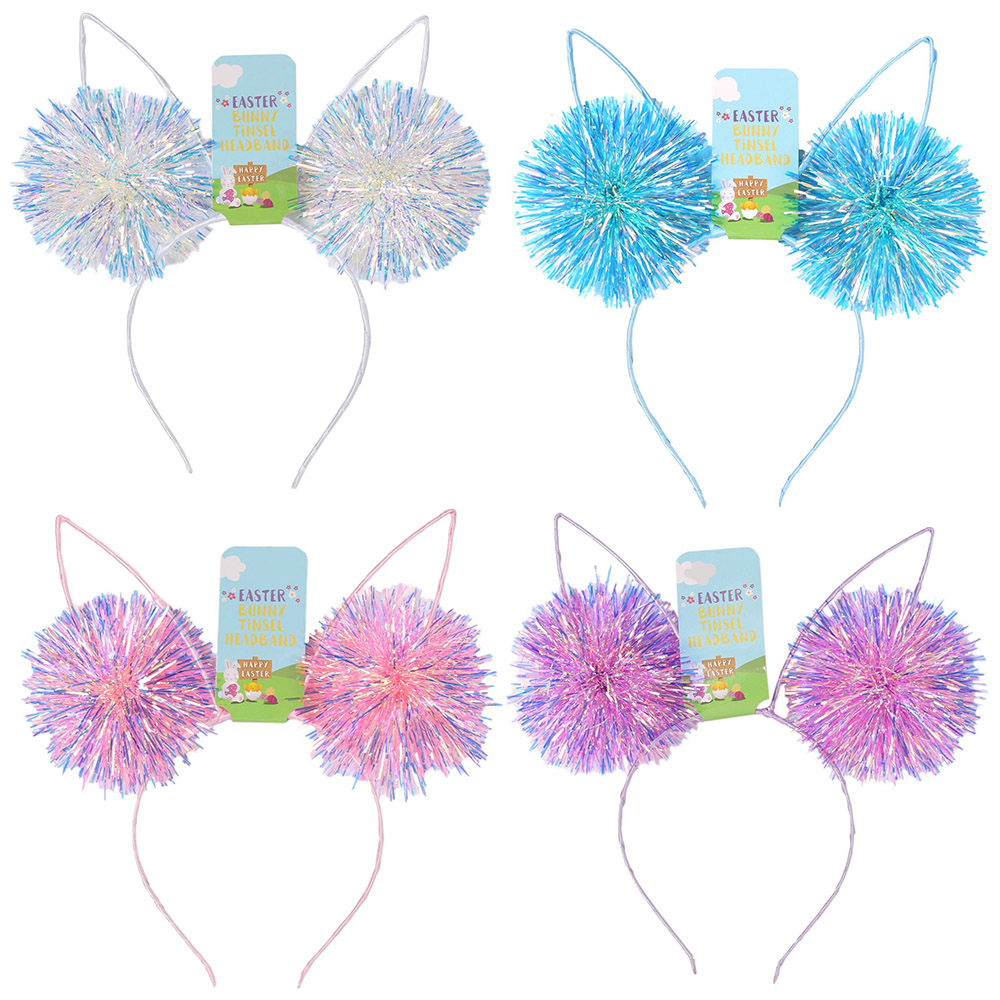Single Easter Bunny Tinsel Headband in Assorted styles Image 1