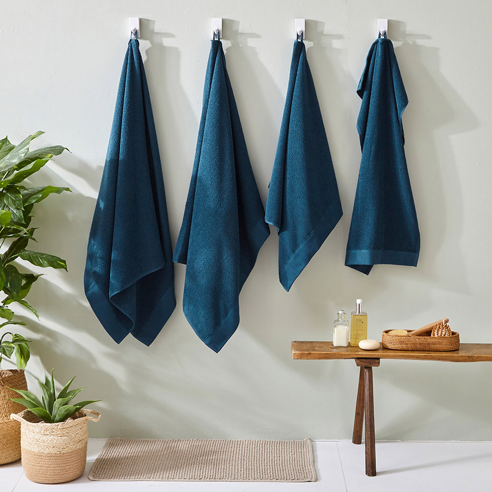 furn. Textured Cotton Blue Hand and Bath Towels Set of 4 Image 4