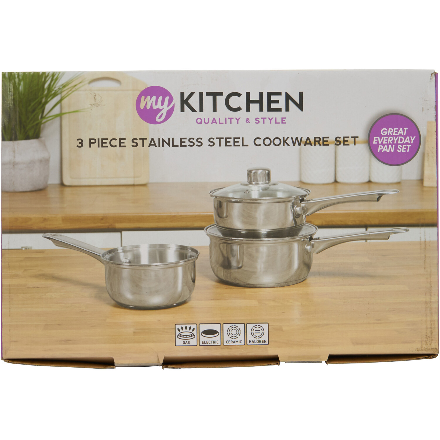 My Kitchen 3 Piece Stainless Steel Cookware Set - Chrome Image 2