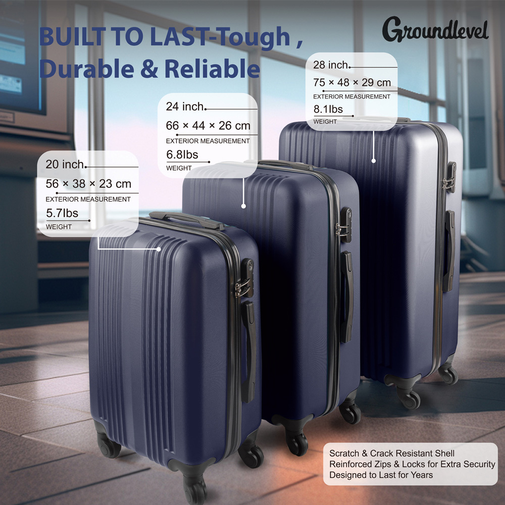 Groundlevel Delta Hard Shell Set of 3 Blue XL Luggage Suitcase Image 7