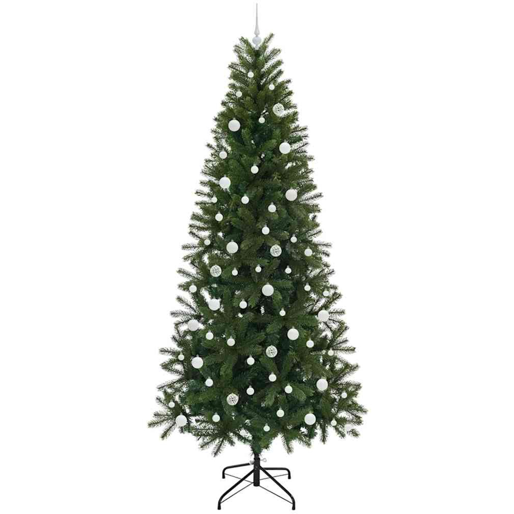 vidaXL Pre-Lit White Baubles Green Artificial Christmas Tree 8ft Image 4