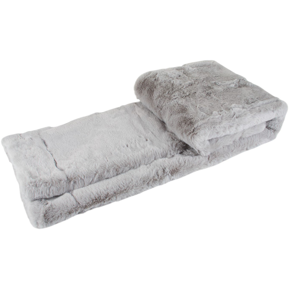 Large Rabbit Faux Fur Throw Grey Image 4