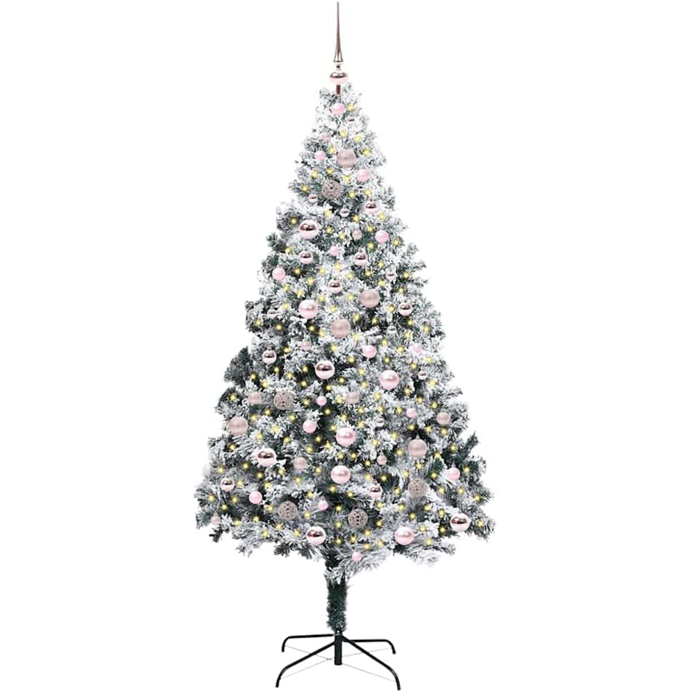 vidaXL Pre-Lit Pink Baubles White Artificial Christmas Tree 7ft Image 1