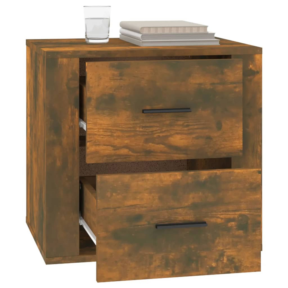 vidaXL 2 Drawer Smoked Oak Wooden Bedside Cabinet Image 5