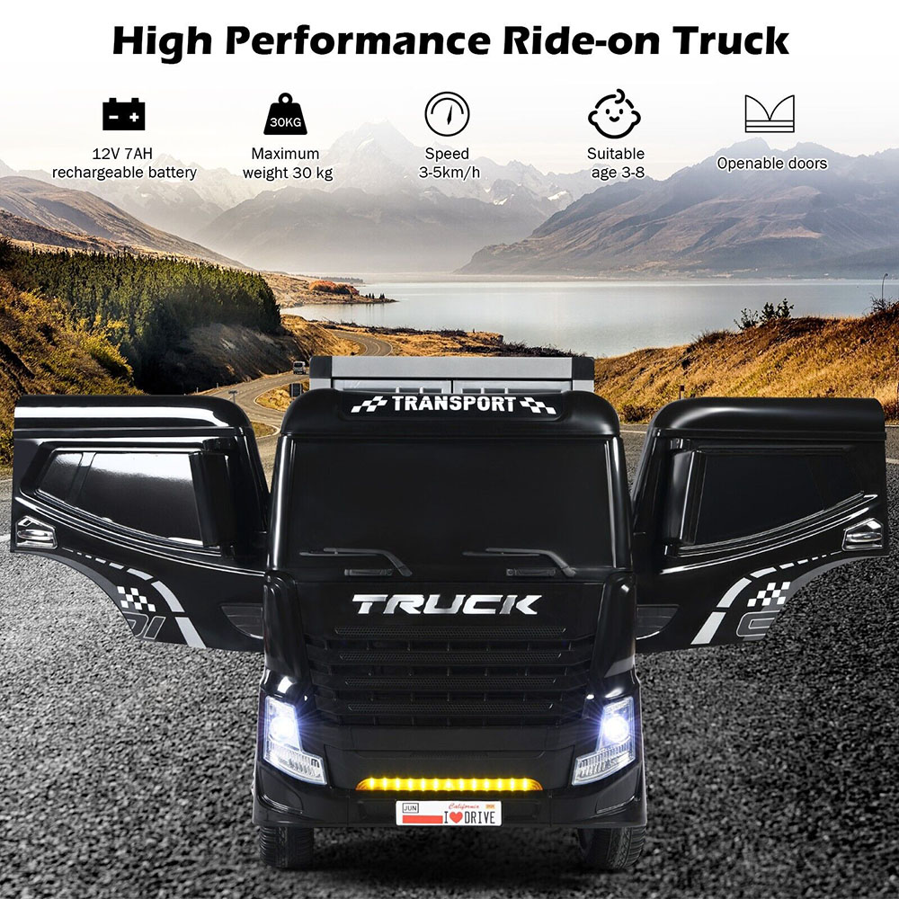 Costway Kids Black Ride On Semi Truck with Container 12V Image 5