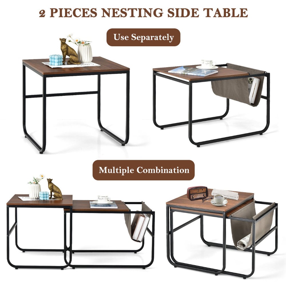 Costway Brown Industrial Nest of Tables Set of 2 Image 8