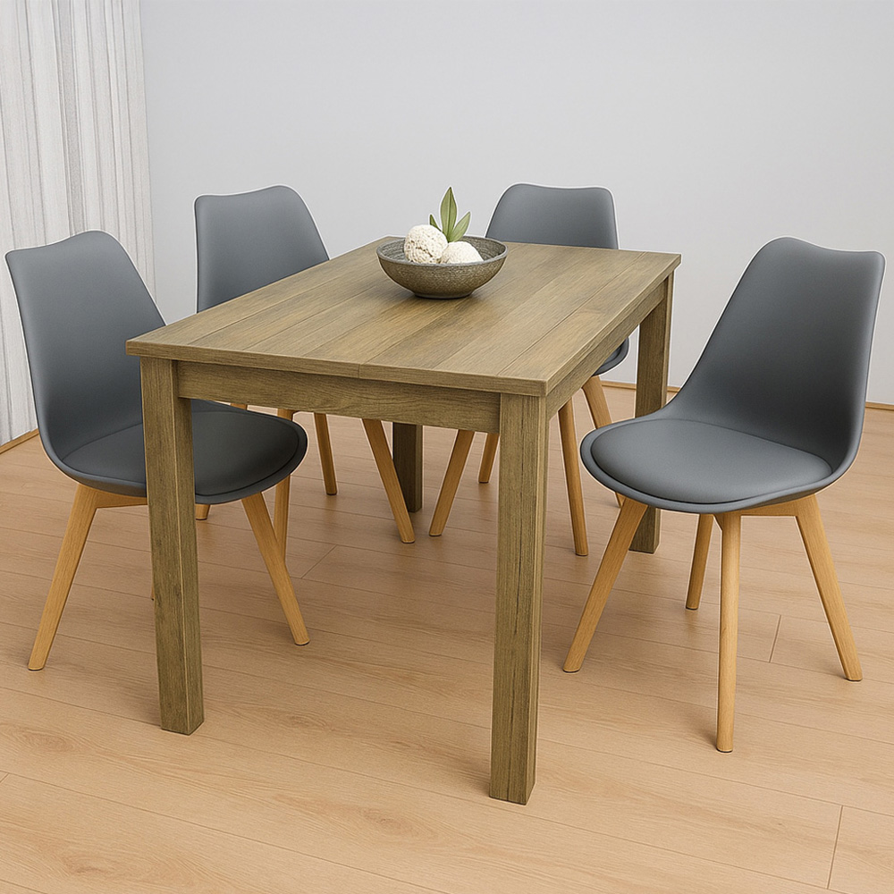 Portland 4 Seater Dining Set Rustic Effect and Grey Plastic Leather Image 1