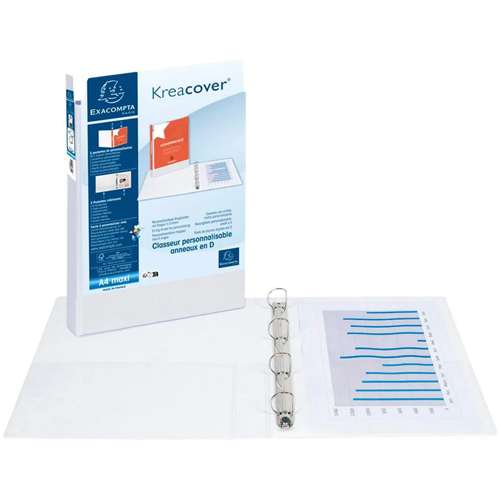 Exacompta Kreacover White PP 4D Ring Binder with 2 Pockets 20mm 10 Pack Image 7
