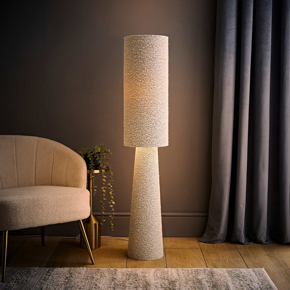 ValueLights Ash Grey Fleck Boucle Midi LED Floor Lamp with Bulb Image 2