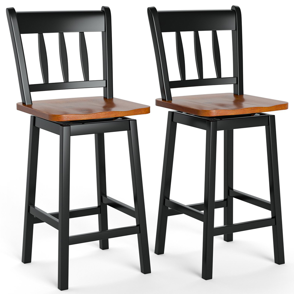 Costway Black Swivel Rubber Wood Bar Stool Set of 2 Image 2
