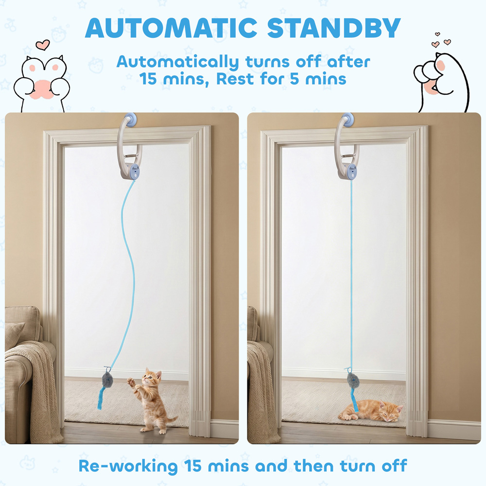 PawHut Interactive Door Hanging Automatic Cat Toy Mouse and Teaser Image 6