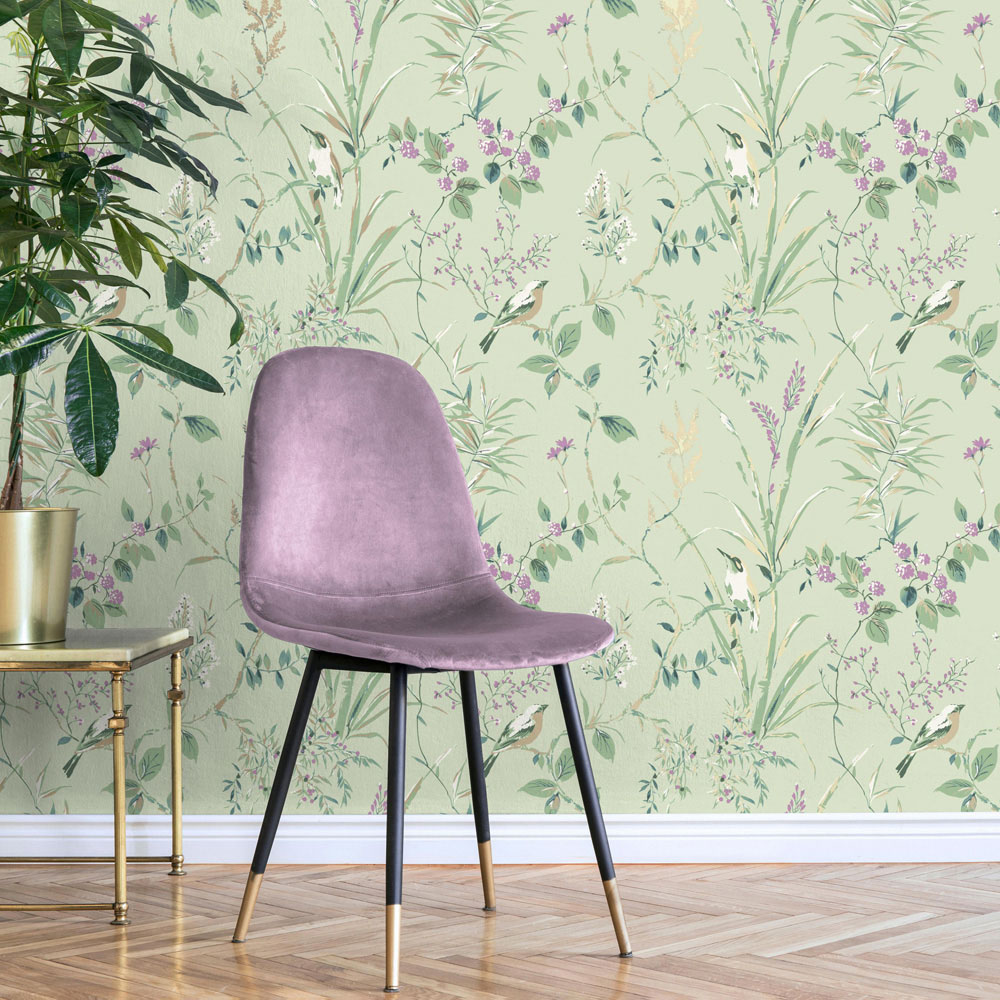 Crown Mariko Floral Mint and Plum Wallpaper Image 6