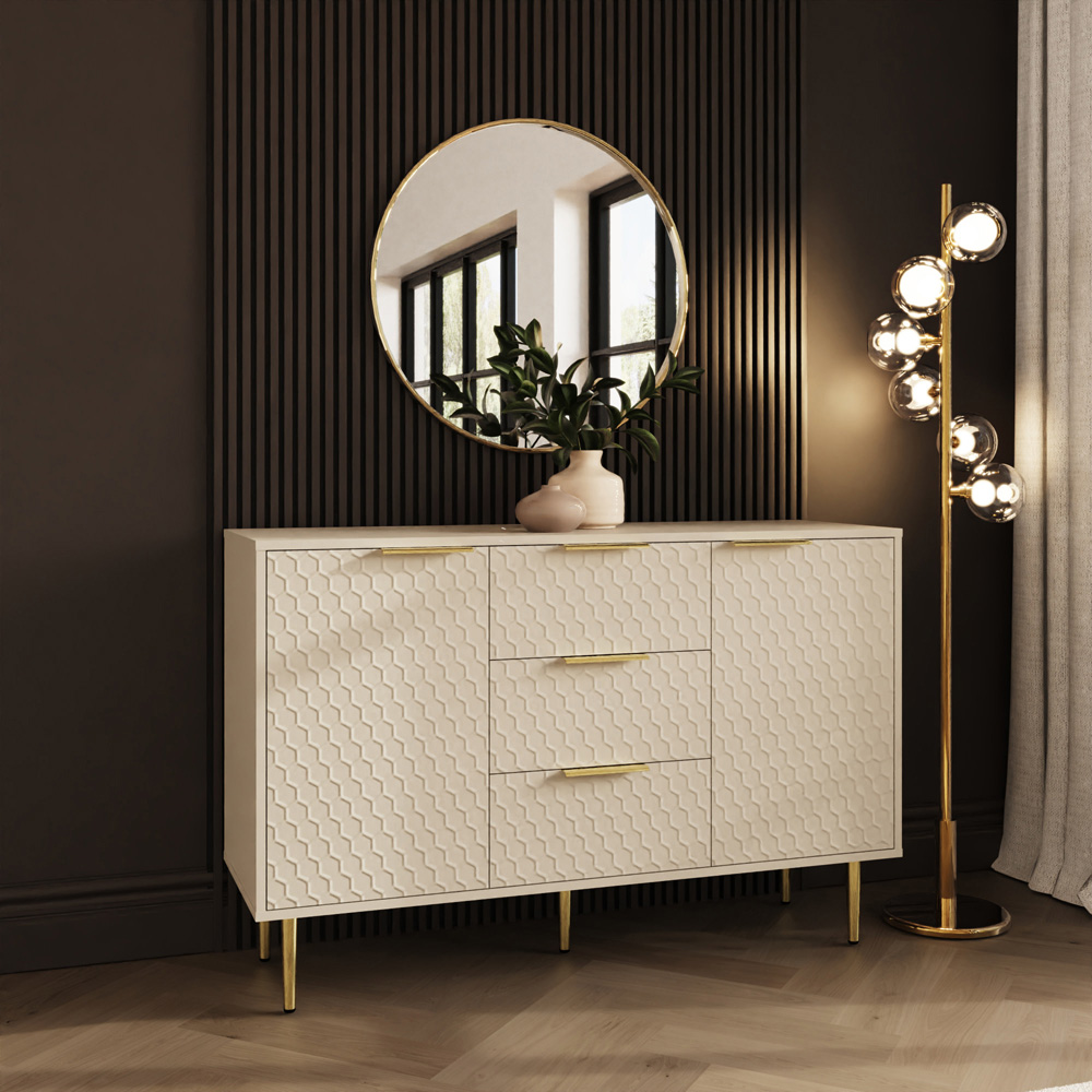 GFW Azariah 2 Door 3 Drawer Ivory Large Sideboard Image 8