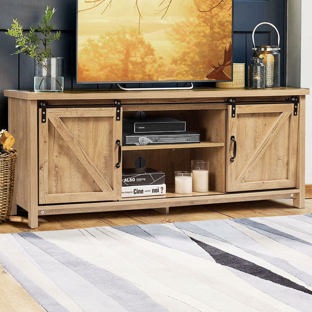 Costway 2 Door 2 Shelf Orange TV Unit Image 1