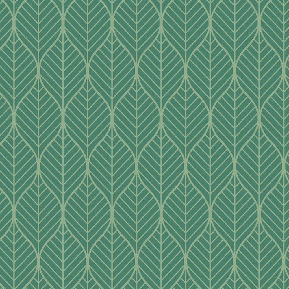 Bobbi Beck Eco Luxury Geometric Line Drawn Leaf Dark Green Wallpaper Image 1