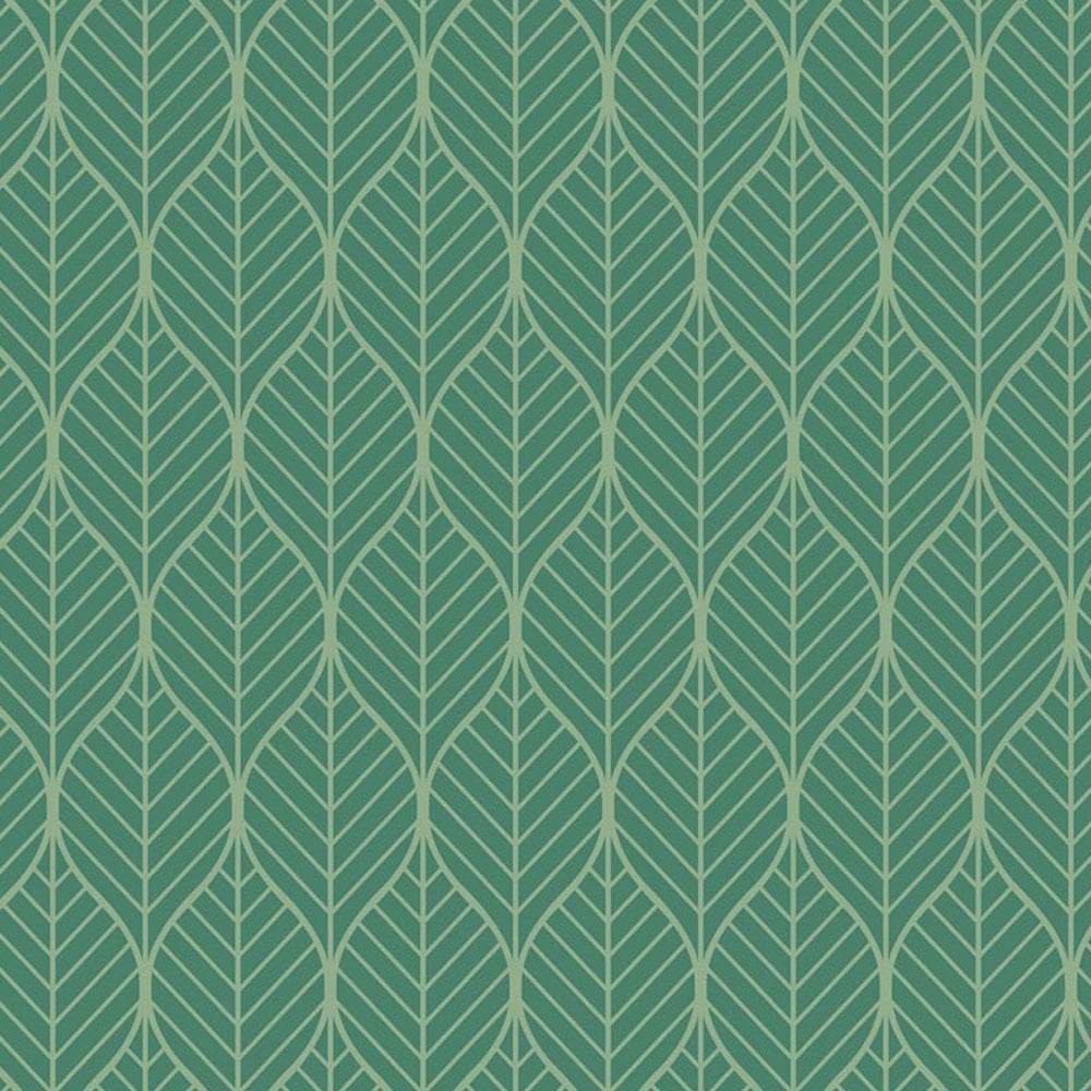 Bobbi Beck Eco Luxury Geometric Line Drawn Leaf Dark Green Wallpaper Image 1