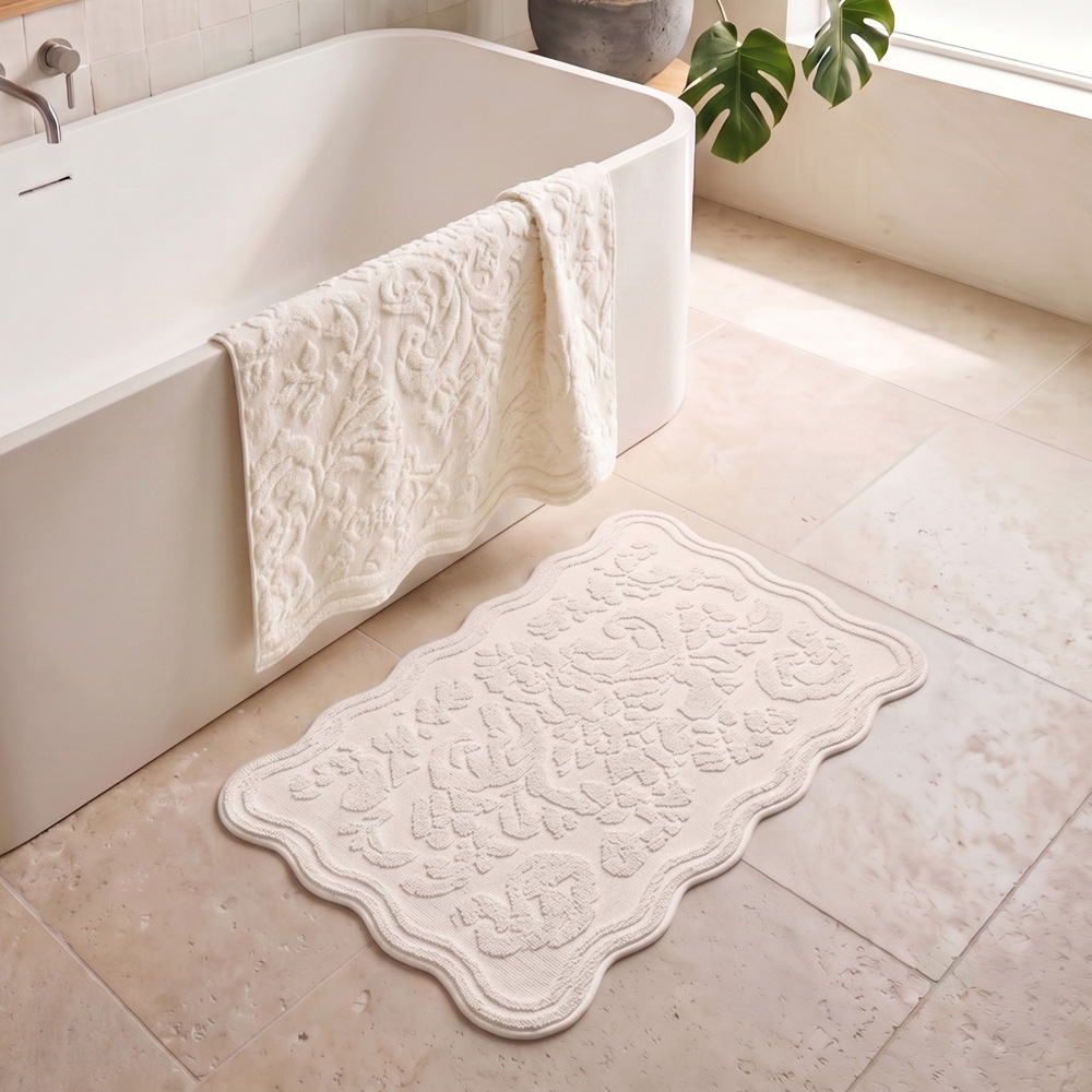 Allure Bath Fashions Gracie Cream Floral Jacquard Scalloped Bath Sheet 100 x 150cm Image 6