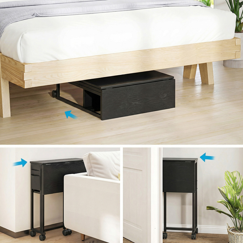 Portland Single Shelf Foldable Computer Desk with Storage Bag and Wheels Black Image 5