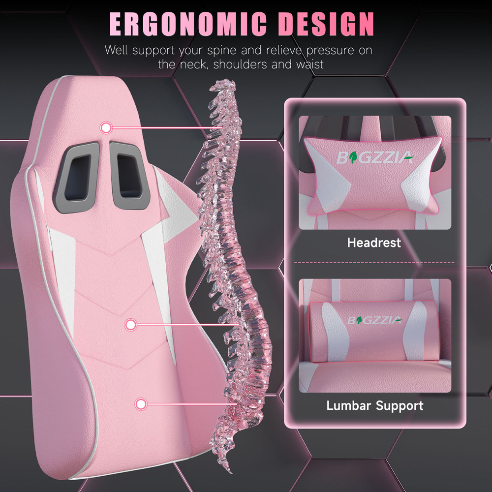 Rattrix Pink PU Leather Reclining High Back Gaming Chair with Headrest and Lumbar Support Image 4