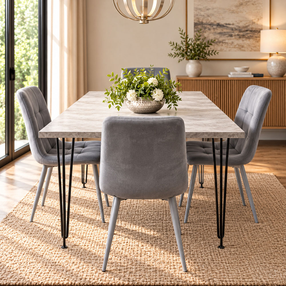 Kosy Koala 4 Seater Wood and Velvet Tufted Dining Set Grey Image 3