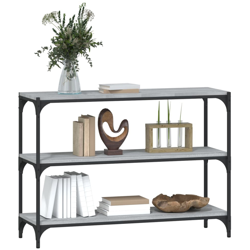 vidaXL 3 Shelf Grey Sonoma Wood and Steel Wide Bookcase Image 4