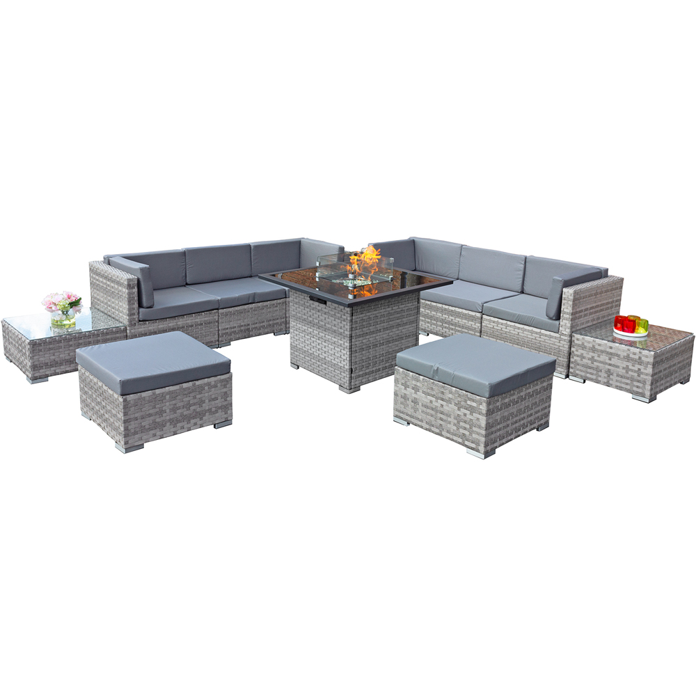 Oseasons Trinidad 8 Seater Dove Grey and Grey Cushion Deluxe Rattan Firepit Modular Sofa Set Image 2