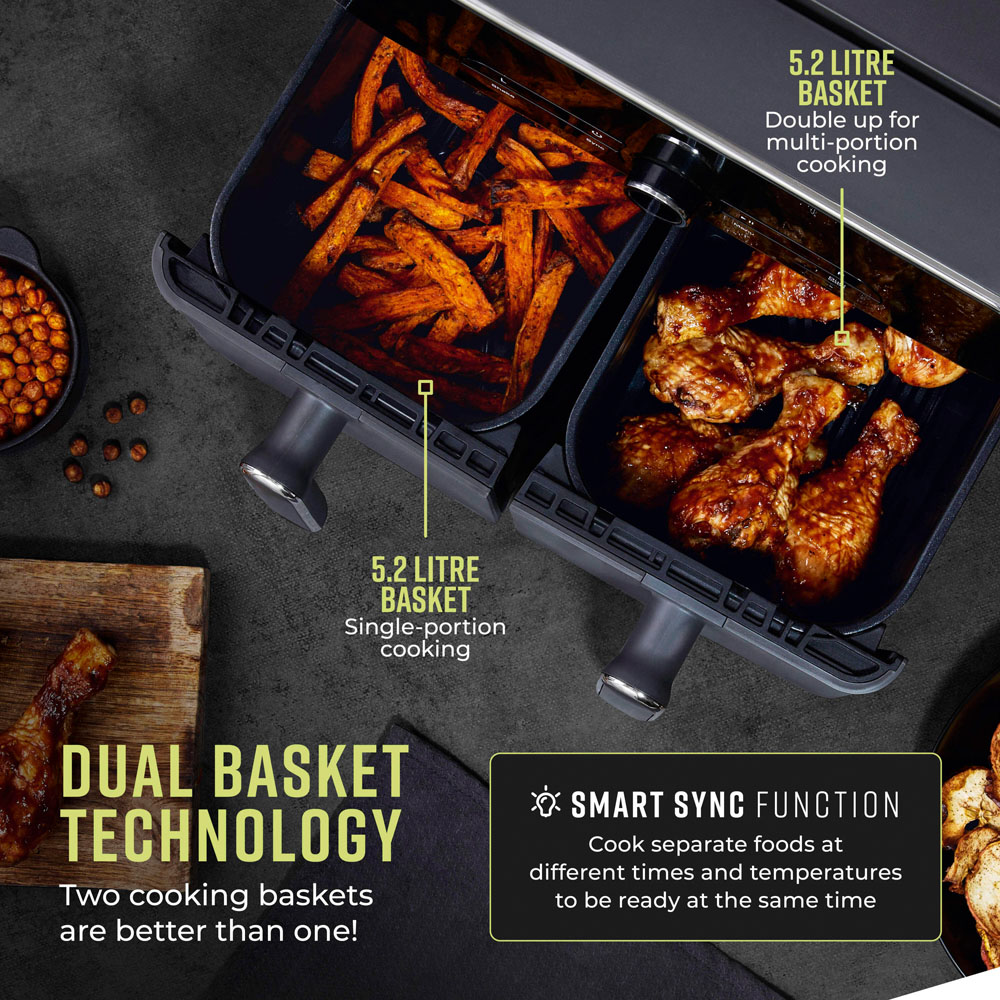 Tower Vortx T17138 Graphite Grey Elite Dual Basket Chrome Digital Air Fryer 10.4L Image 3