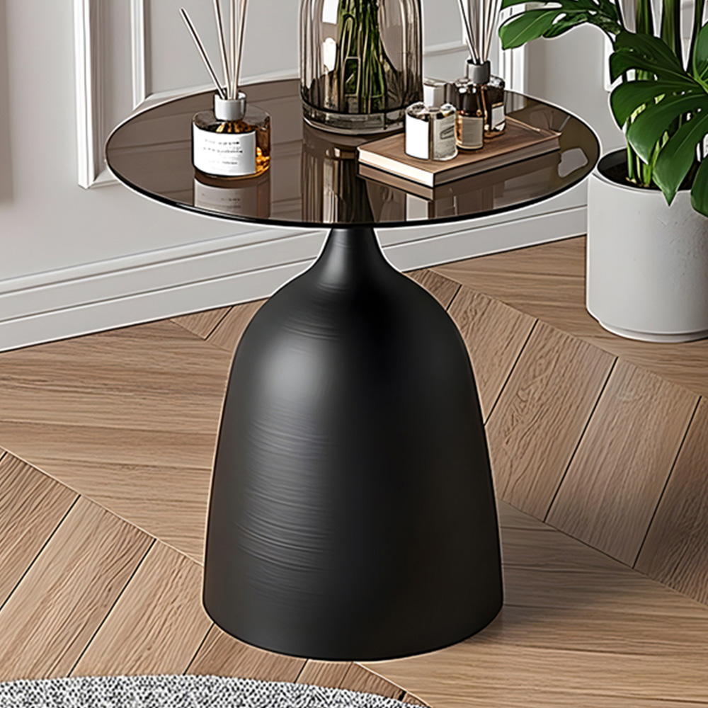 Living and Home Black Round Glass Bell Shaped Base Side Table Image 1