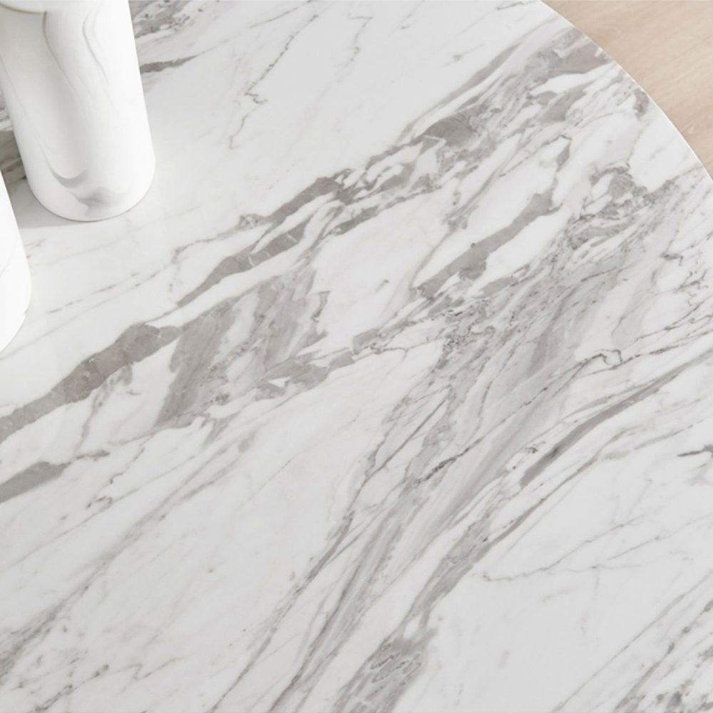 Furniturebox Arona Valera Marble Effect 6 Seater Round Dining Set White and Black Image 5