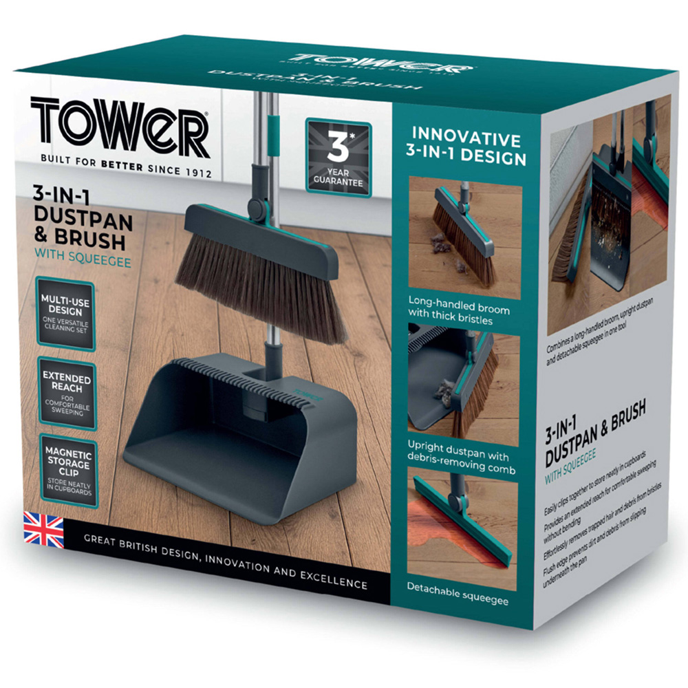 Tower 3-in-1 Dust Pan and Brush with Squeegee Image 2