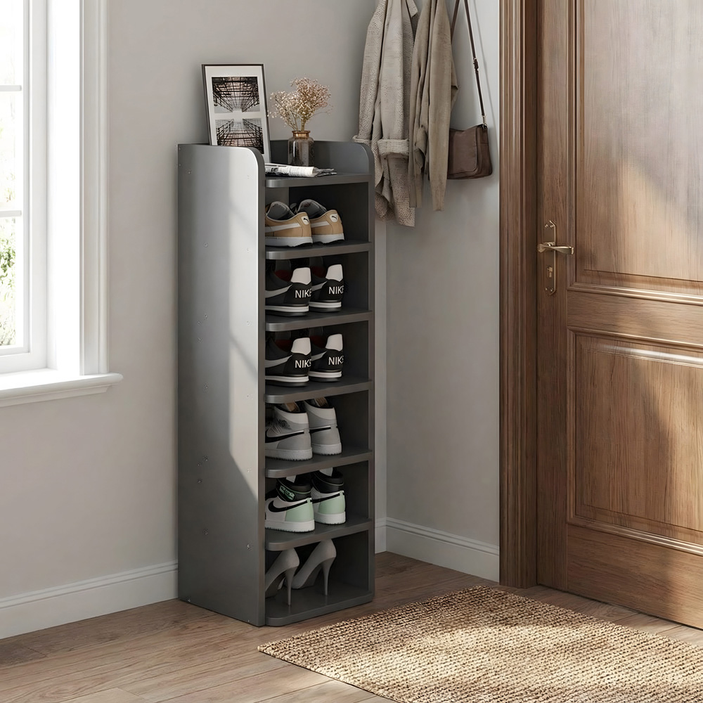 Living and Home 7 Shelf Black Shoe Rack with Raised Guardrail Image 5