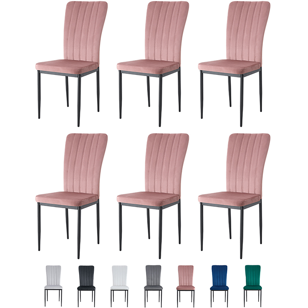 wilko Elle Set of 6 Pink Velvet Effect Plush Padded Upholstered Dining Chair Image 8
