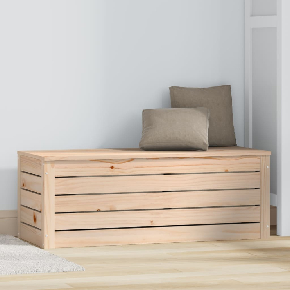 vidaXL Brown Solid Pine Wood Storage Box with Lid 89 x 36.5 x 33cm Image 2