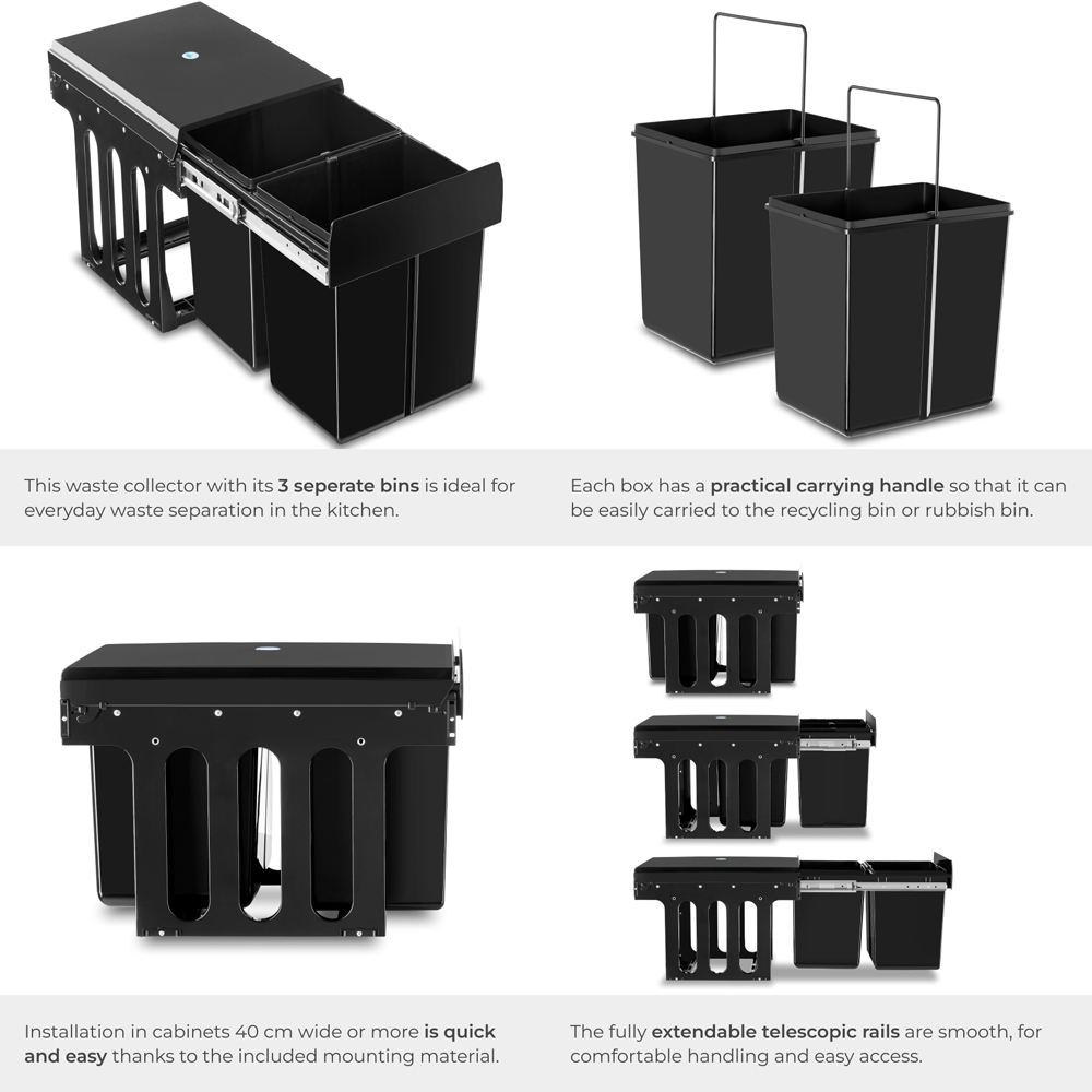 Tectake Ashlyn 2 Compartment Black Telescopic Waste Collector 30L Image 4
