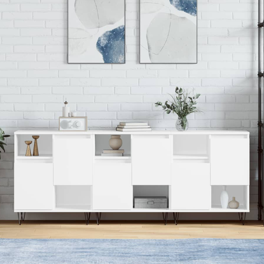 vidaXL 2 Door 2 Shelf White Sideboard Set of 3 Image 1