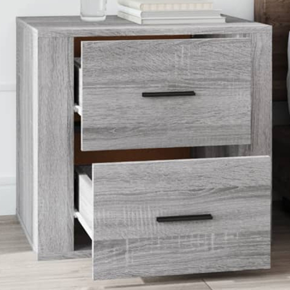 vidaXL 2 Drawer Grey Sonoma Bedside Cabinet Image 1