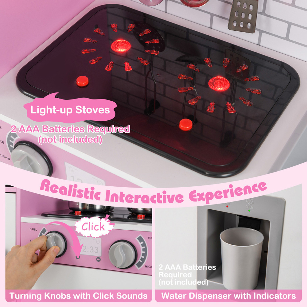 Costway Kids Pink and White Kitchen Play Set with Oven and Washing Machine Image 4