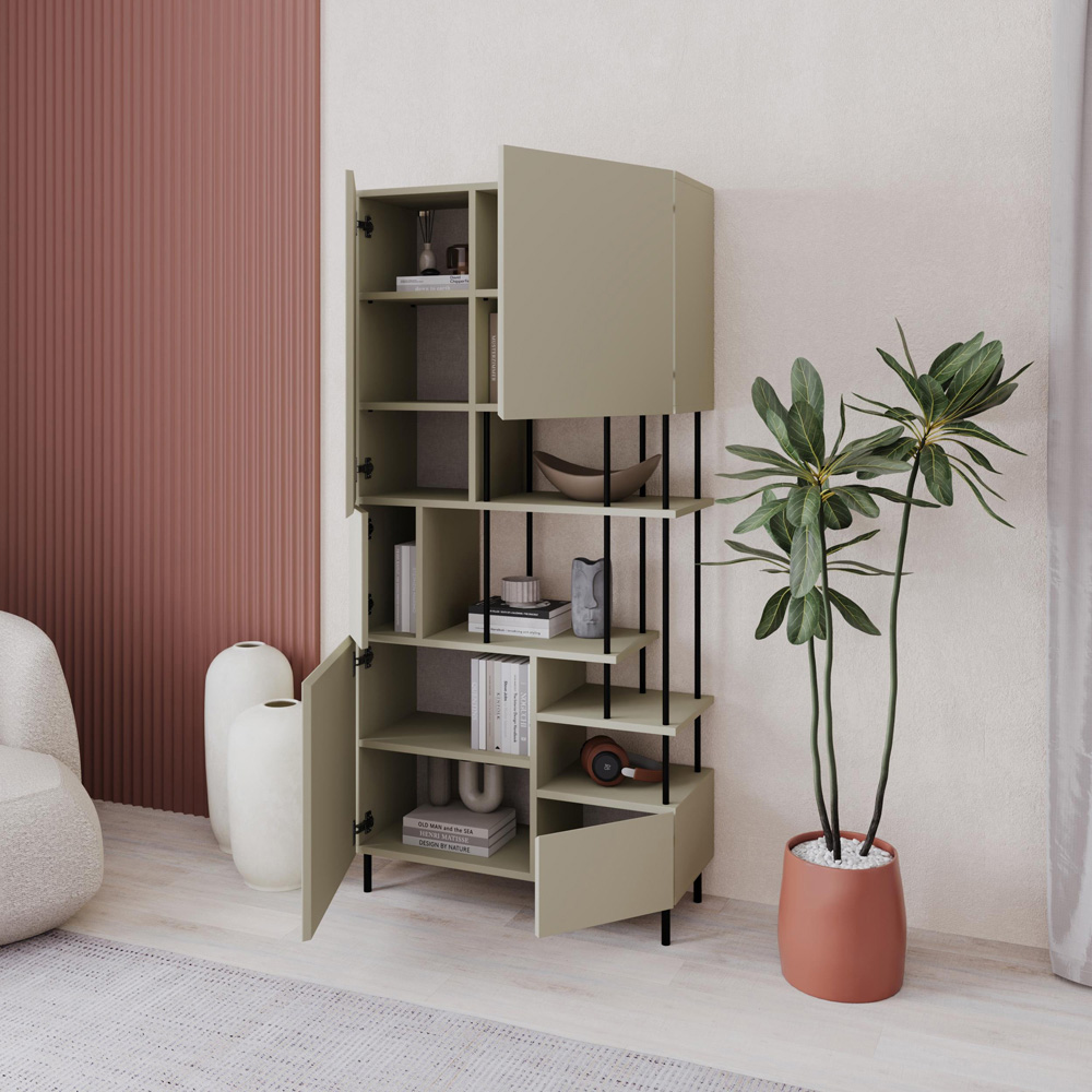 Decortie Key 5 Door 4 Shelf Ash Green Bookcase Image 5