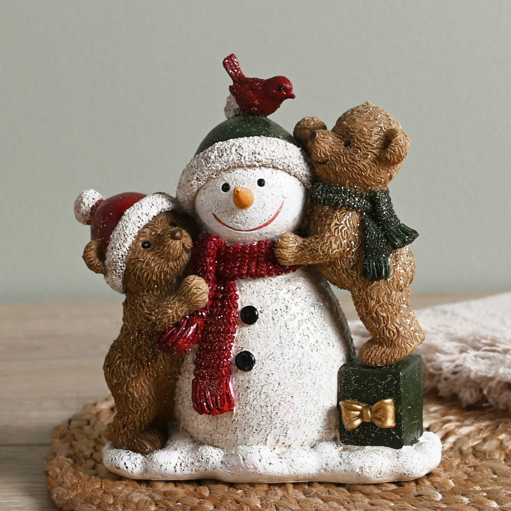 The Christmas Gift Co Snowman and Teddy Bears Scene Figurine Image 2