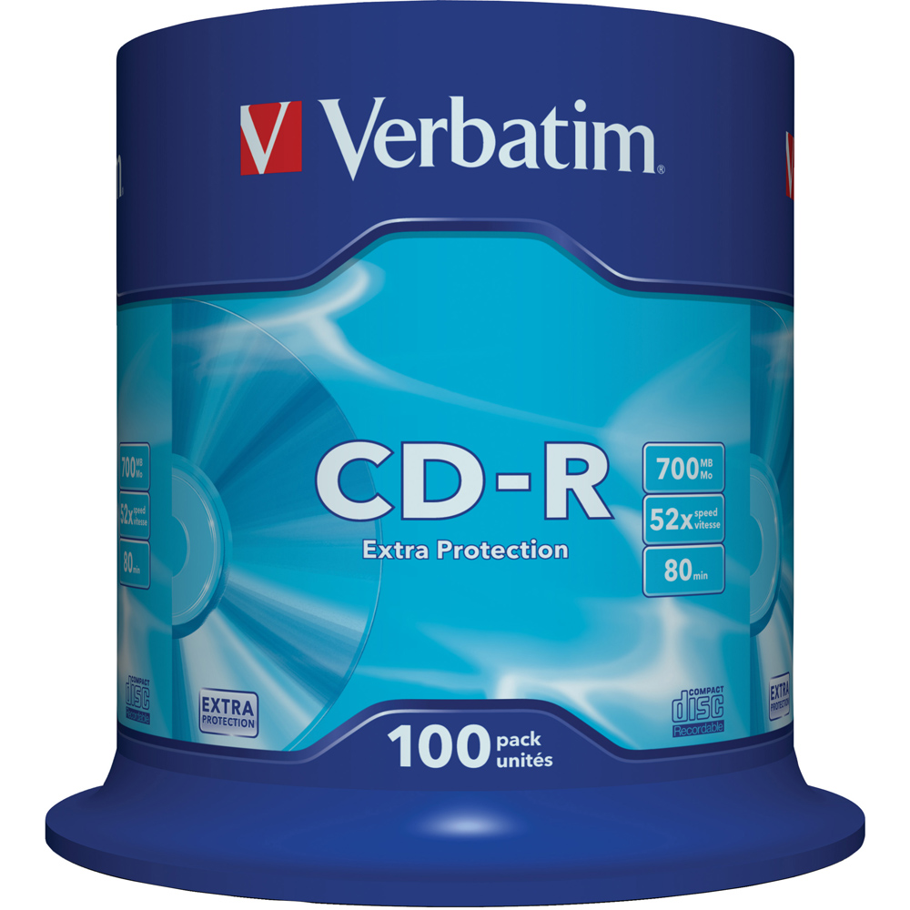 Verbatim 700MB 52X Extra Surface Protection CD-R 100 Pack Spindle Image 1