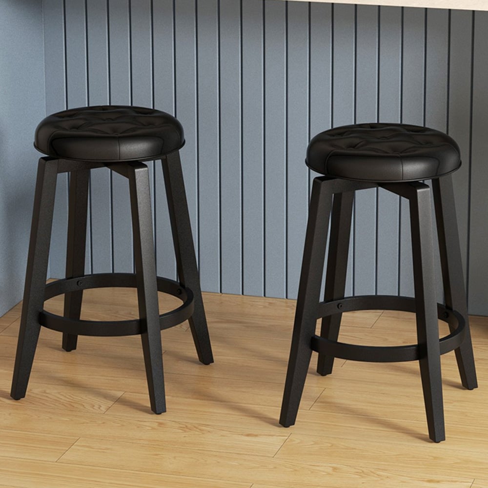 Costway Black Swivel Upholstered Bar Stool Set of 2 Image 1