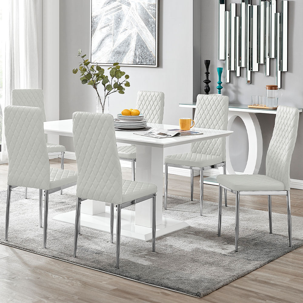 Furniturebox Molini Valera 6 Seater Dining Set White Gloss and Chrome Image 1