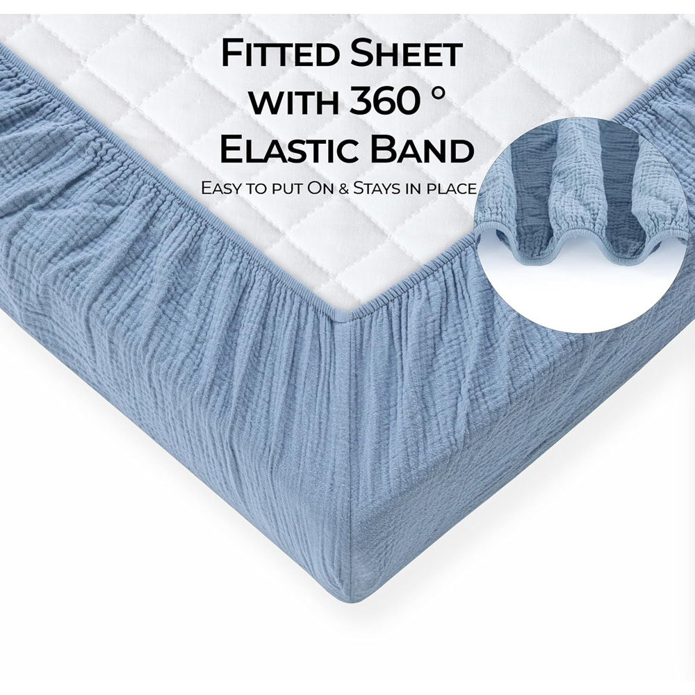 MHG Living Blue and Light Blue Cotton Muslin Fitted Cot Bed Sheet 140 x 70cm 2 Pack Image 5