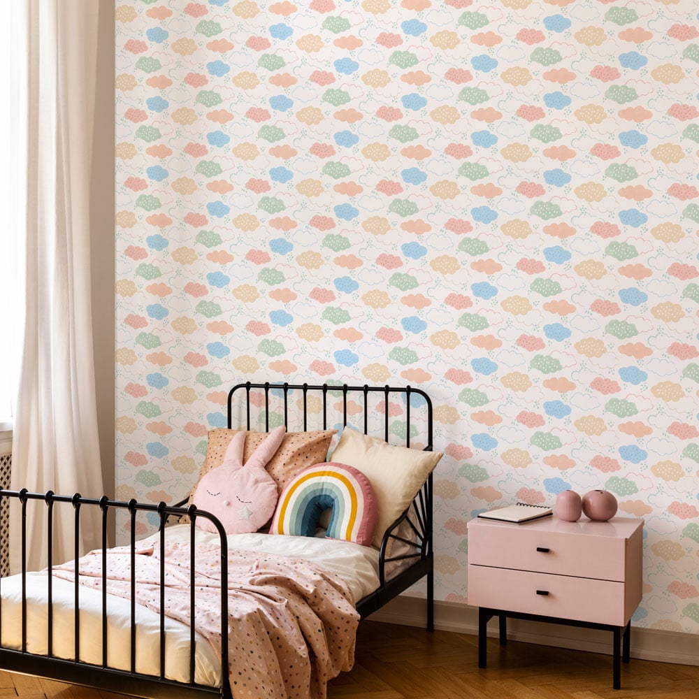 Hoopla Walls Peekaboo Fluffy Clouds Pastel Riot Wallpaper Image 2