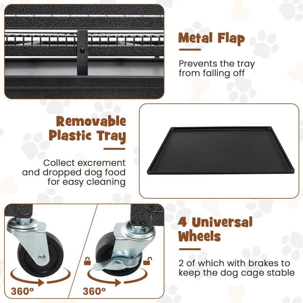Costway Medium 2 Door Foldable Metal Dog Cage 96cm Image 7