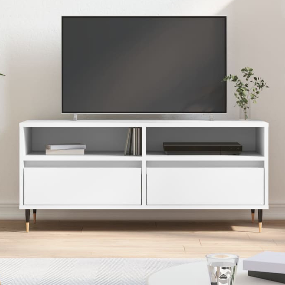 vidaXL 2 Drawer 2 Shelf White TV Cabinet Image 1