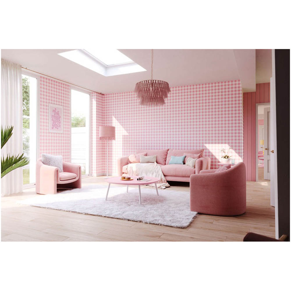 Bobbi Beck Eco Luxury Gingham Pattern Pink Wallpaper Image 2