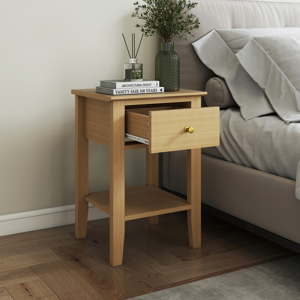 Core Products Henley Single Drawer Single Shelf Oak Effect Bedside Table  Image 6